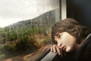 niño viajando mirando la ventana