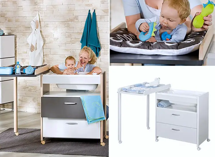 Bebé en una bañera mueble y cambiador Bebé en una bañera mueble y cambiador
