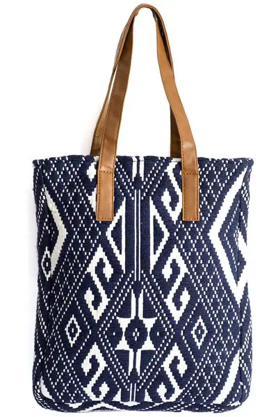 Bolso de tela con estampado tribal azul