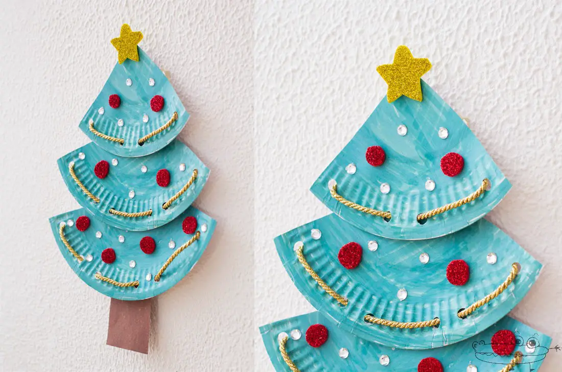 manualidad navideña para niños arbolito con platos de carton