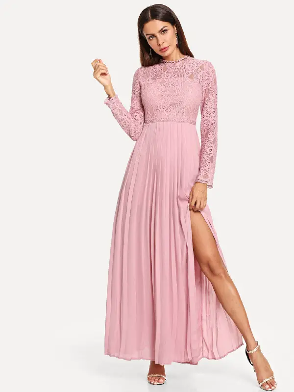 vestido de rosa encaje largo