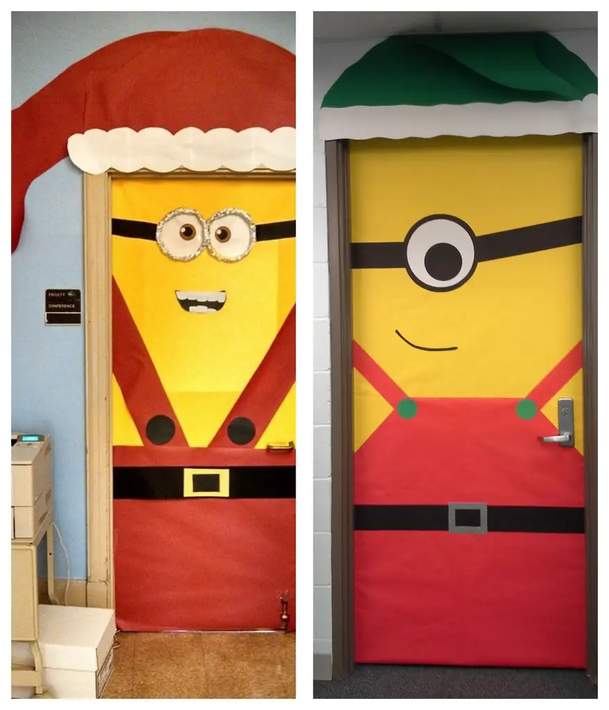 Puerta decorada con minions de navidad Puerta decorada con minions de navidad