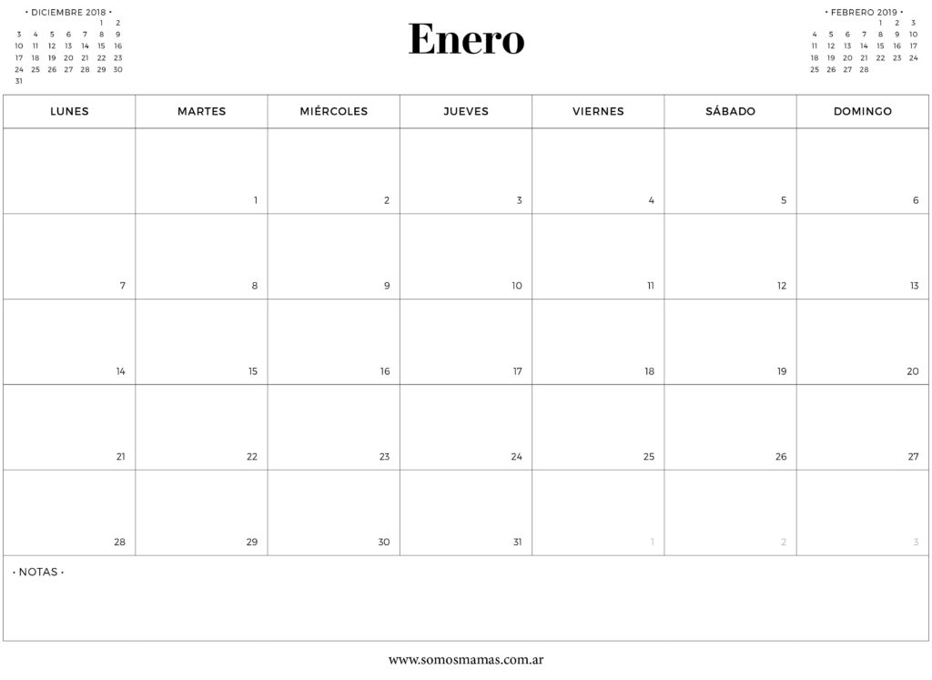 calendario enero 2019 para imprimir gratis