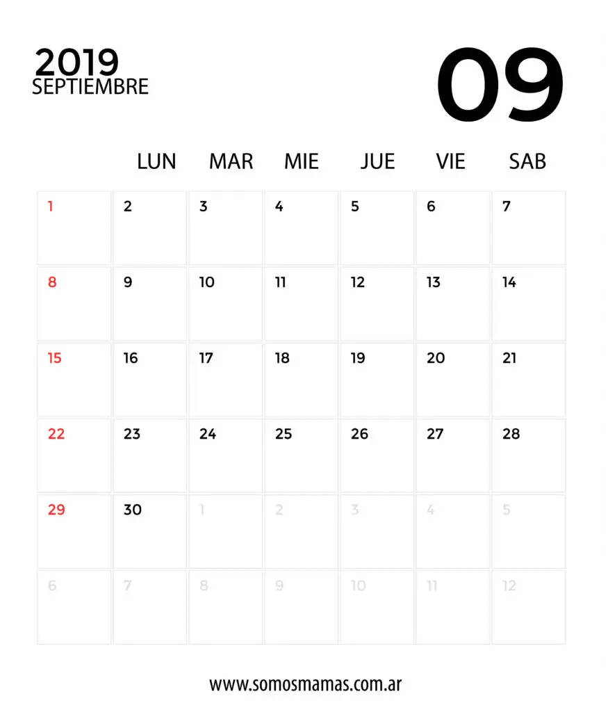 calendario 2019 septiembre