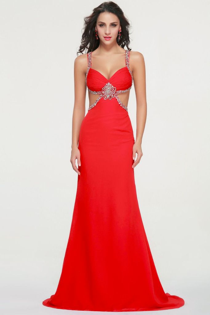 vestido rojo de fiesta por la noche