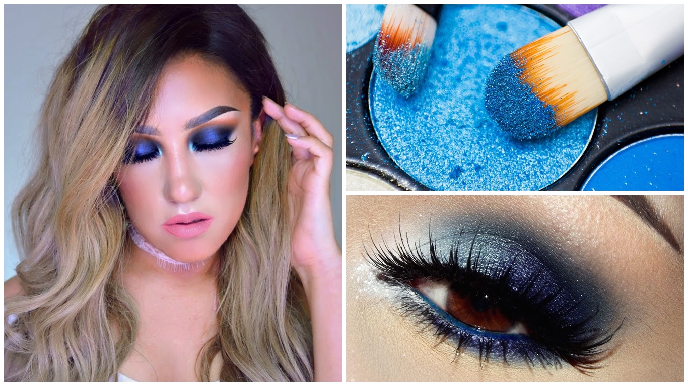 Maquillaje con sombras azules