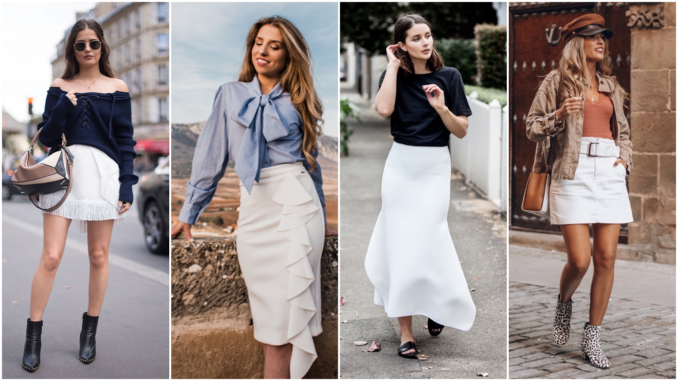 16 Outfits con falda blanca (muy femeninos) para looks casuales